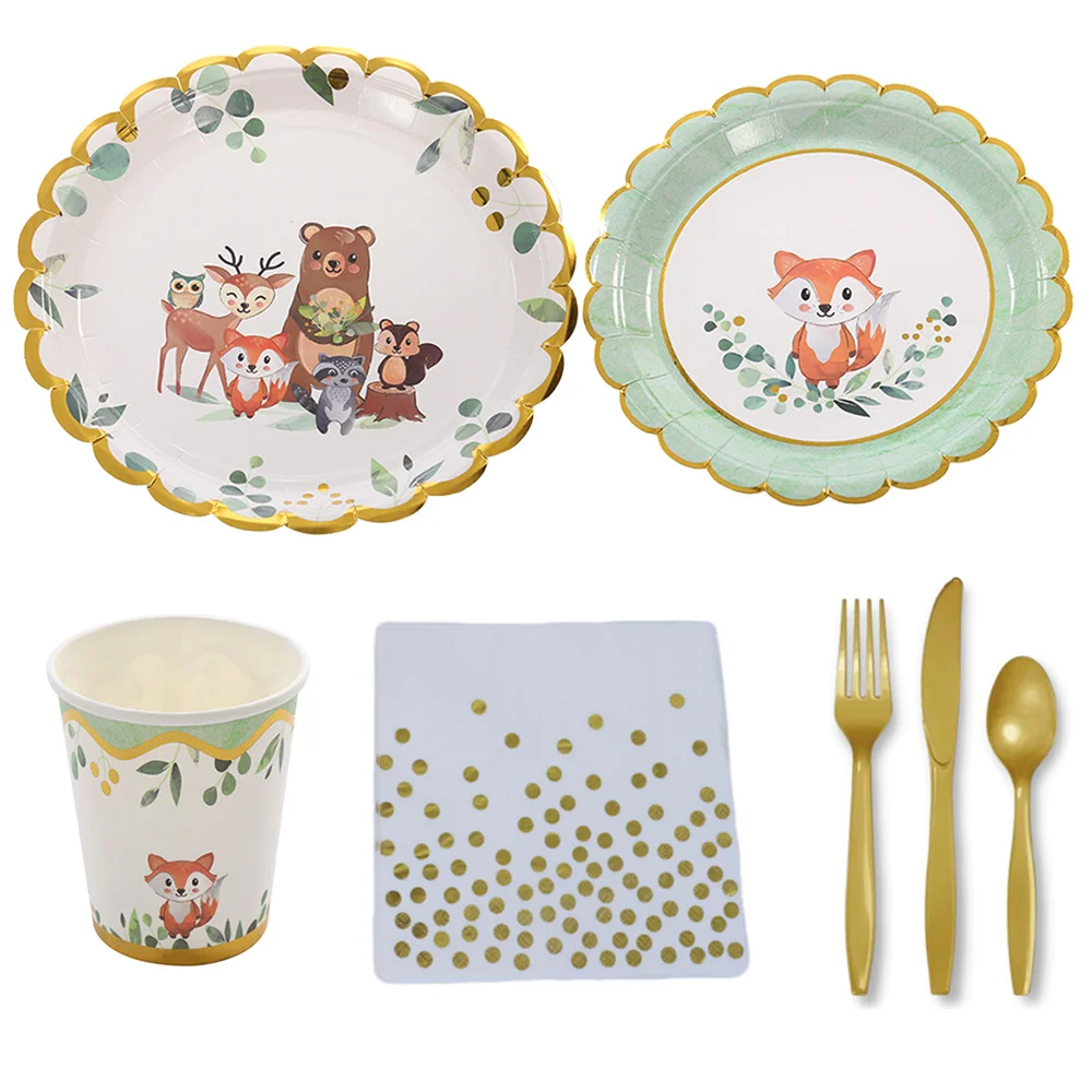 

Server for 20 Guest 60pcs Woodland Baby Shower Party Tableware Premium Paper Plates Gold Trim Forest Fox Birthday Supplies Decor