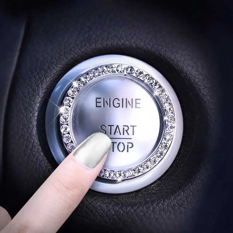 

Крышка кнопки запуска двигателя автомобиля с одним кликом, кристальная стразы, защитное кольцо, аксессуары для украшения