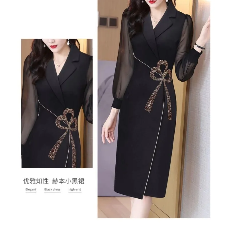 Новинка весны 2024 женское платье элегантное черное во французском стиле с юбкой в