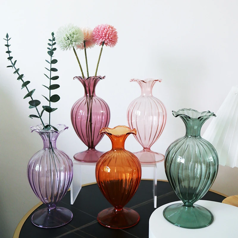 

5Styles Half Transparent Big Belly Flower Vases Art Hydroponic Bottle Vintage Glass Living Room Wedding Desktop Decoration
