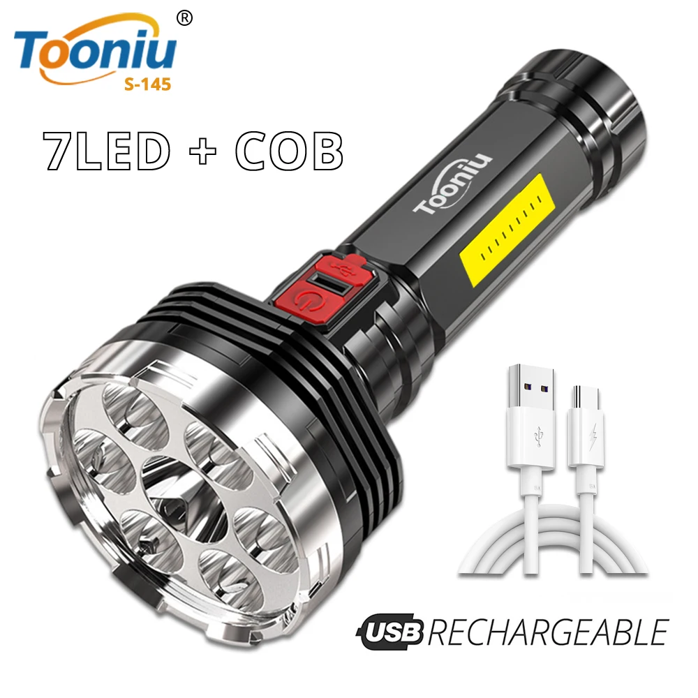 

7LED+COB Side Light Powerful Flashlight Power Bank Torch Rechargeable Lamp High Power Led Flashlights Lantern Torches Portable