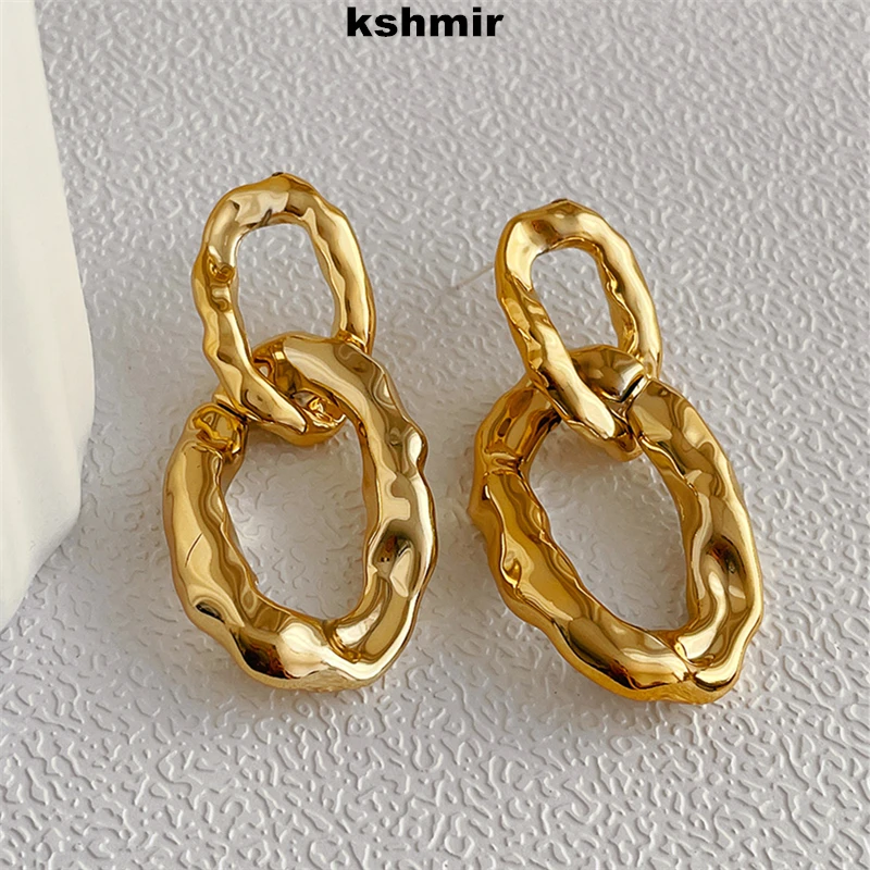 

kshmir Vintage irregular metallic resin chain stitching earrings female studs ear accessories attending cocktails