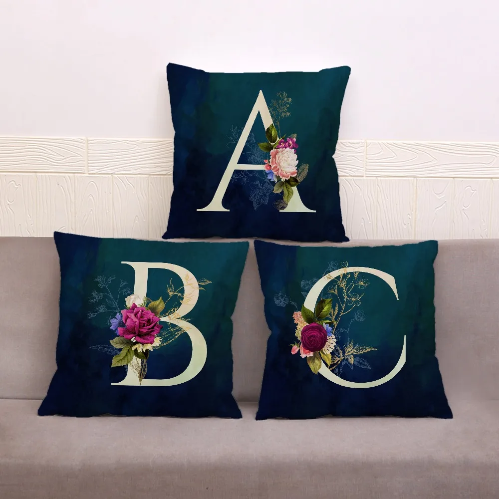 45*45 см винтажная темно-синяя наволочка с цветочным принтом 26 букв Повседневная