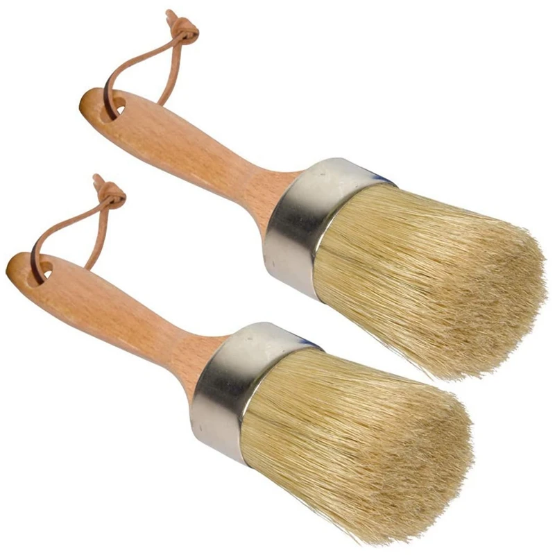 

Chalk Paint Brush Stencil Brush,2 Pcs Wax Painting Tool Large 2-In-1 Round Natural Bristles For DIY Furniture Home Decor