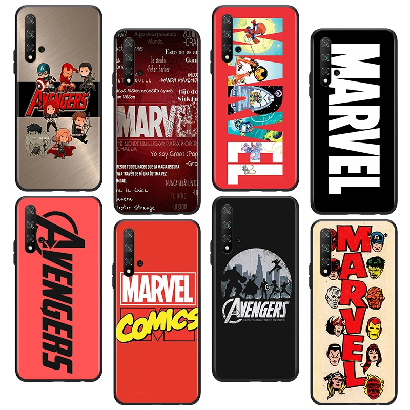 

Marvel Avengers Logo Superhero For Huawei Honor 60 50 X30 30i 20 10 10i 10X 9X 9S 9C 9 8X 8A lite Pro SE Black luxury Phone Case