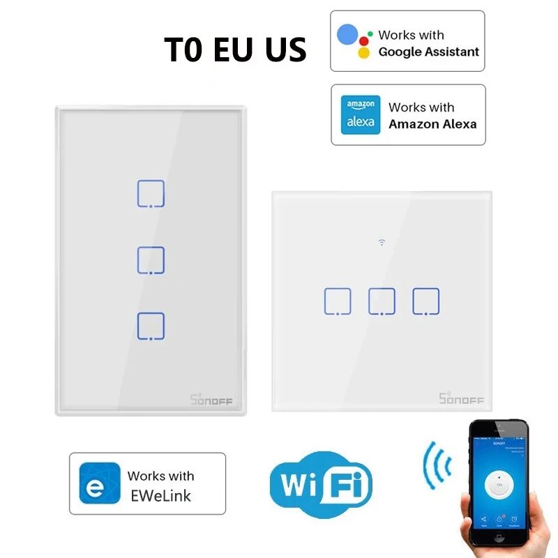 

NEW Interruptor WiFi EWeLink T0 Smart Switch 1 2 3 Gangs Smart Home EU UK US WiFi Switch Via Alexa Google Assistant