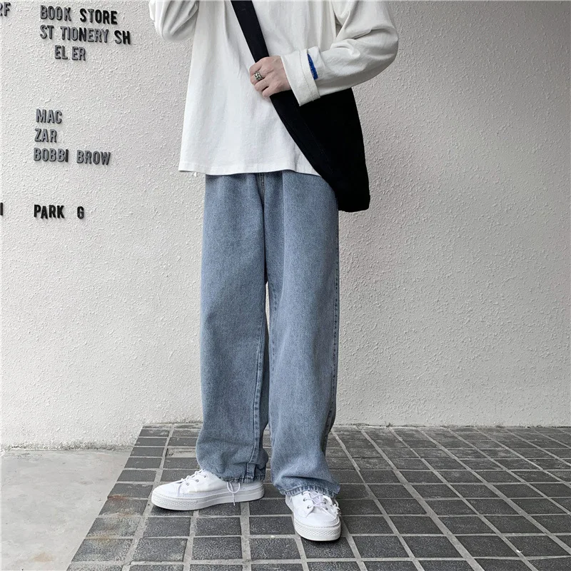 Retro Autumn Trend Wide Leg Drawstring Jeans Men's Straight Leg Loose Student Joker Bow Feet Torre Pants