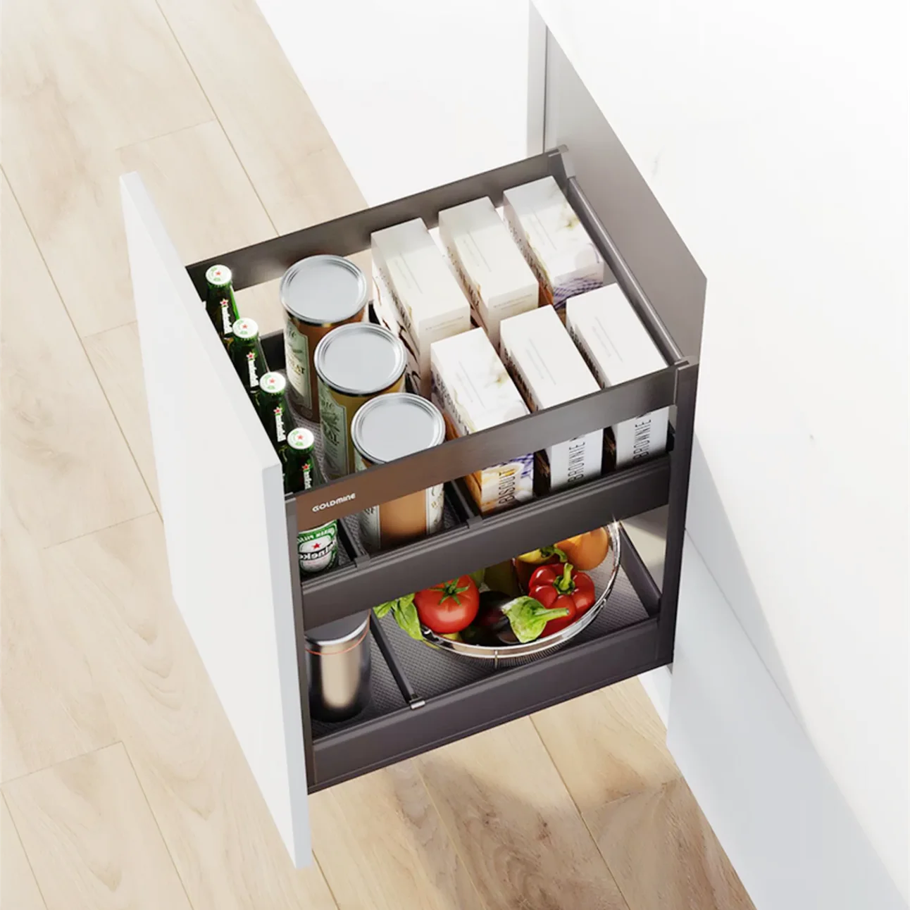 

Goldmine JING HUA Pull Out Basket Houseware 2-Tier Spice Rack Slide Out Storage Basket Drawer Organizer Cabinet Accessory