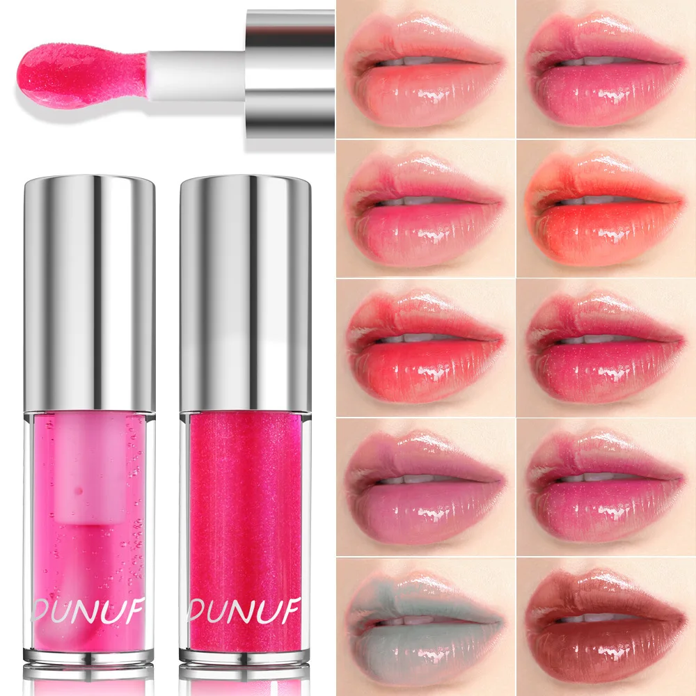 

DUNUF Clear Fashion Crystal Jelly Moisturizing Lip Oil Plumping Lip Gloss Sexy Plump Lip Glow Oil Tinted Lip Plumper Lips Makeup