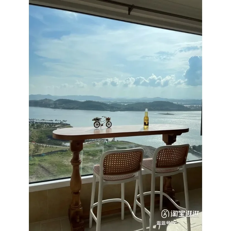 Американский деревенский длинный стол на стене обеденный из массива дерева