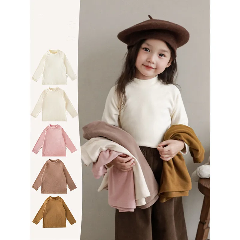

2023 AncoBear Baby Girls Base T-shirt for Autumn Winter Infants Plain Long Sleeve Casual Tees Children Bottoming Pullover Tops