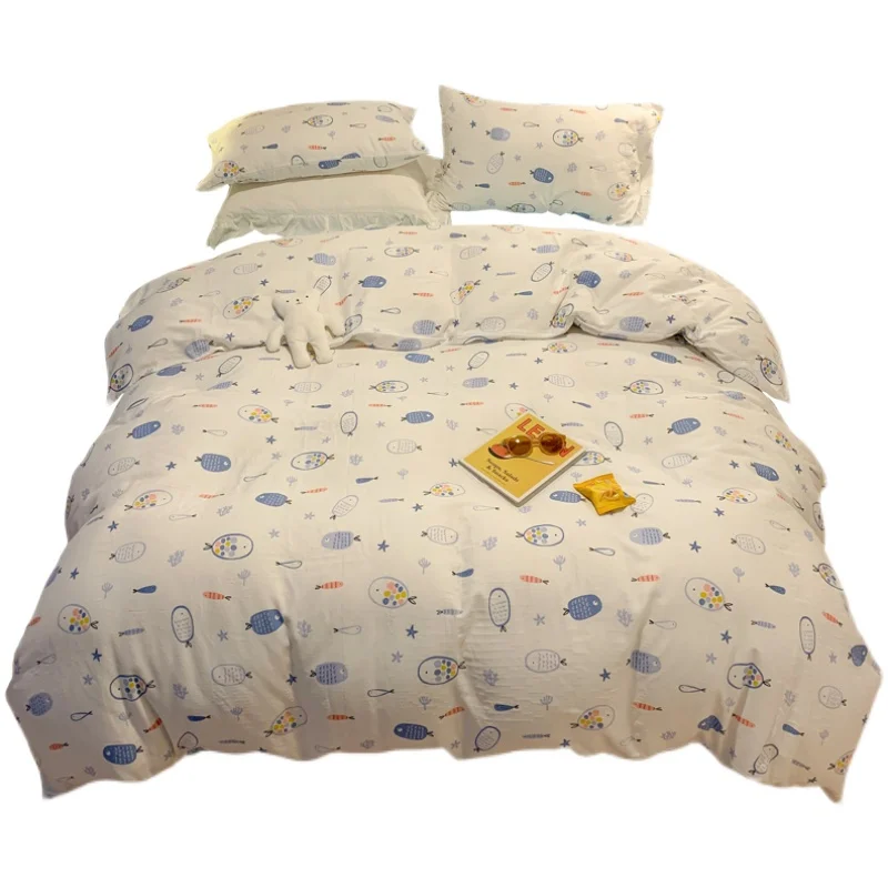 Cute Little Fish G Baby-Grade Soft Glutinous Pure Cotton Double-Layer Yarn Bed Sheet Single Piece Adult Naked Sl...