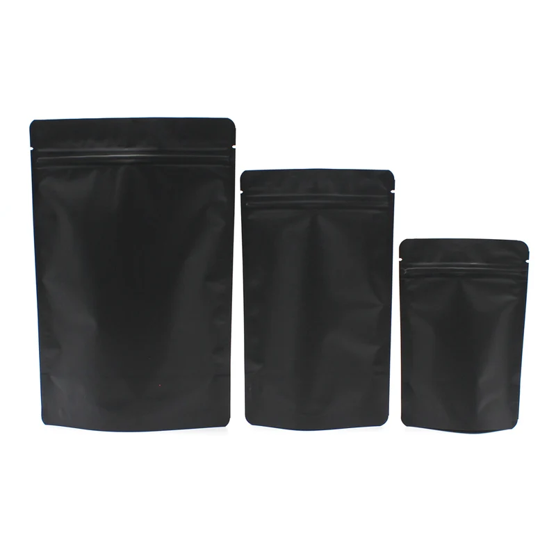 50pcs/Lot Matte Black Coffee Beans Snack Nuts Gift Ziplock Storage Bag Stand Up Zip Lock Plastic Bags