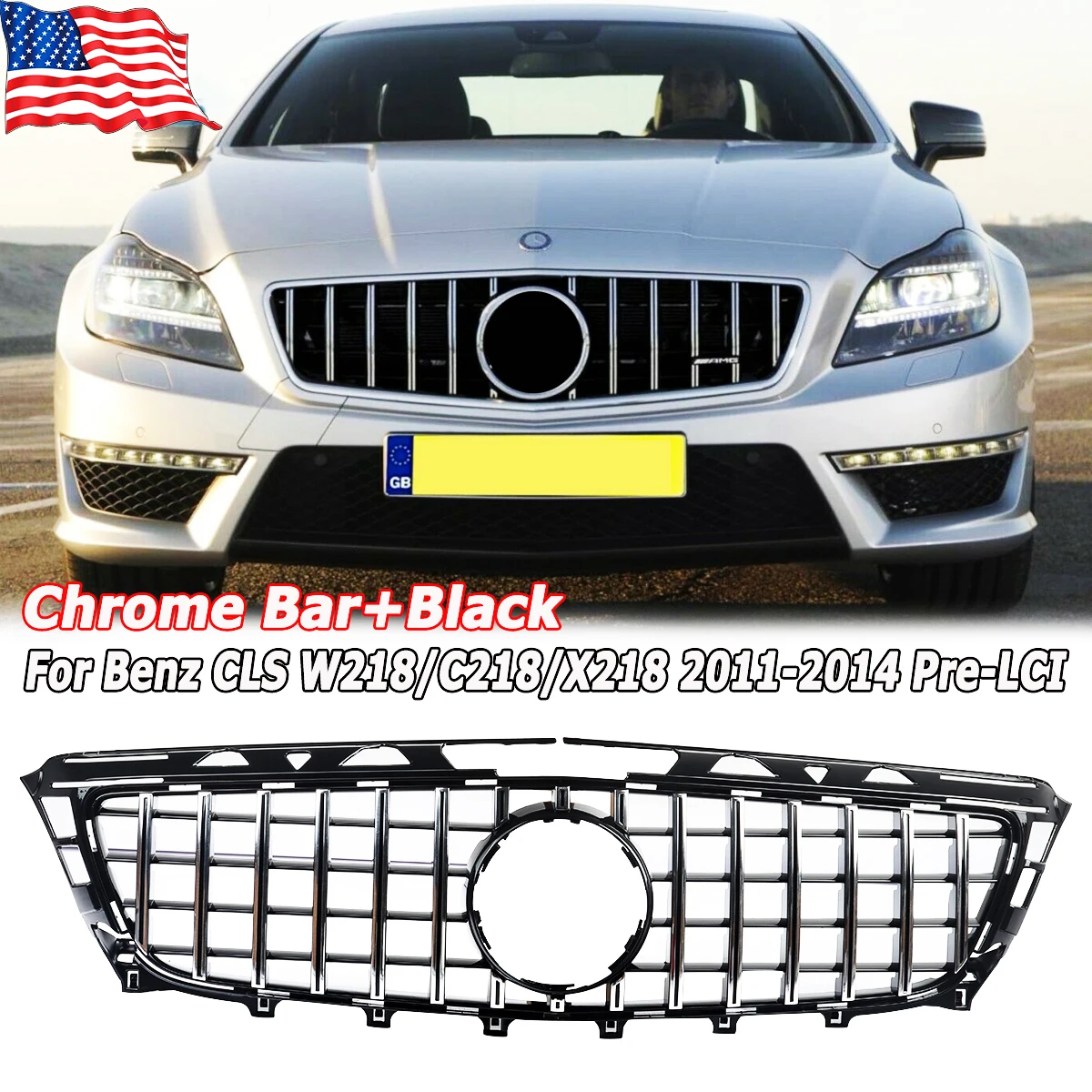 Хромированная + черная решетка для переднего бампера гоночная Mercedes Benz CLS W218/C218/X218