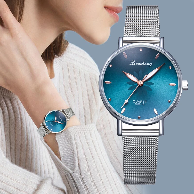 

Женские кварцевые часы с металлическим браслетом, Серебристые часы с розовым циферблатом и цветами, 2021