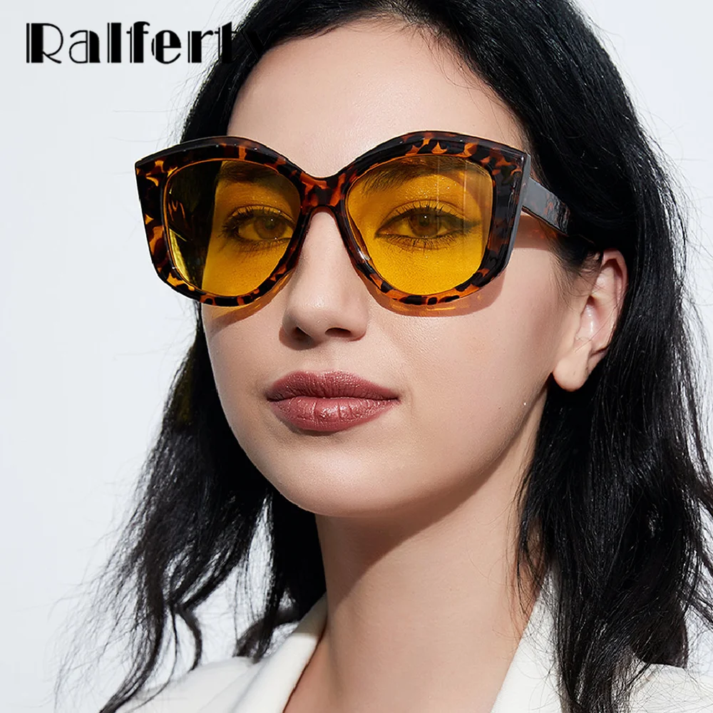 

Ralferty 2022 Brand Oversize Sunglasses Women Irregular Designer Leopard Yellow UV400 Sunshades Female Sun Glasses
