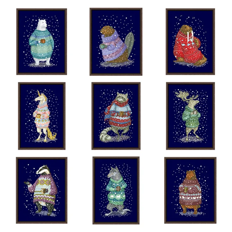 

Набор для вышивки крестиком с изображением животных в свитере, 18/14/11 карат