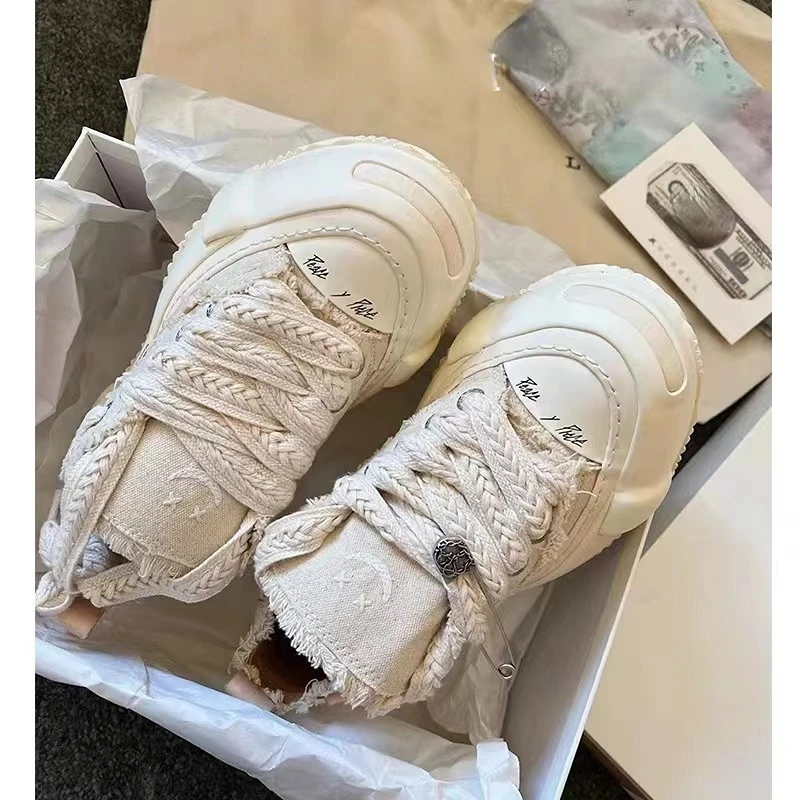 2023 Autumn New Style Casual Lace Up Beggar Shoes Women's Open Laughing Thick Soled Canvas Shoes