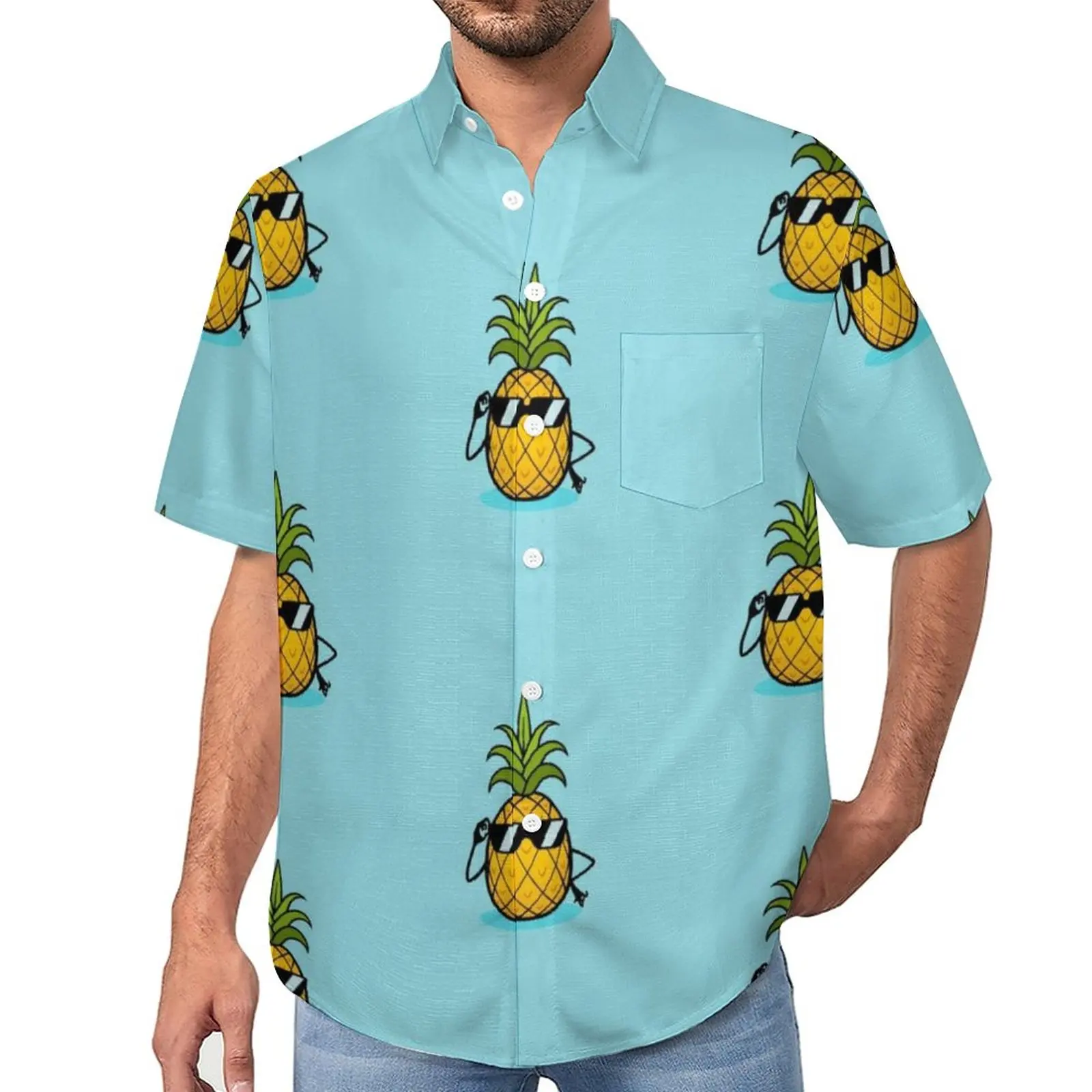 

Ananas Pineapple Sunglasses Beach Shirt Fruit Hawaiian Casual Shirts Man Stylish Blouses Short Sleeve Design Tops Big Size