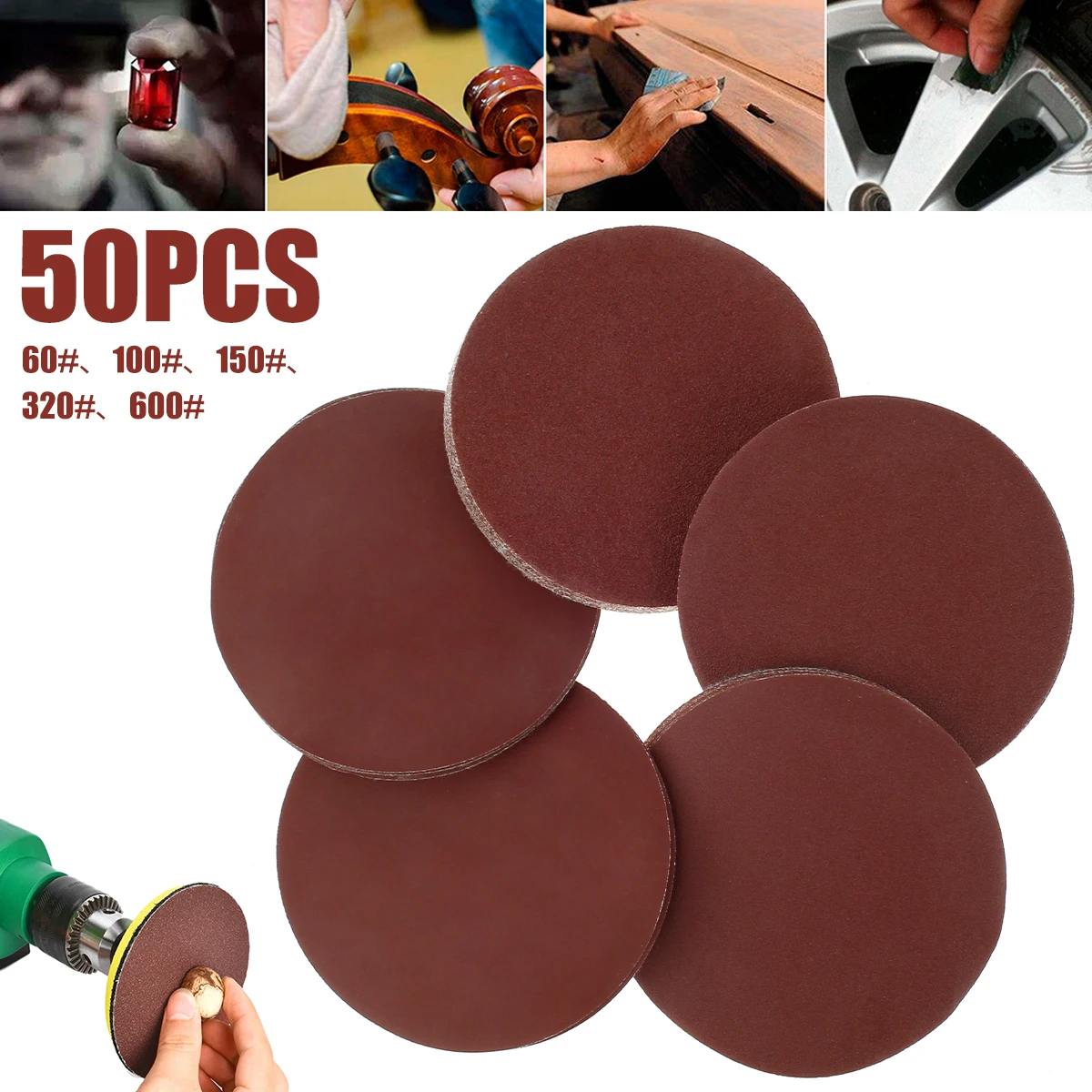 

Шлифовальный диск, зернистость 60/100/150/320/600, 50 шт.