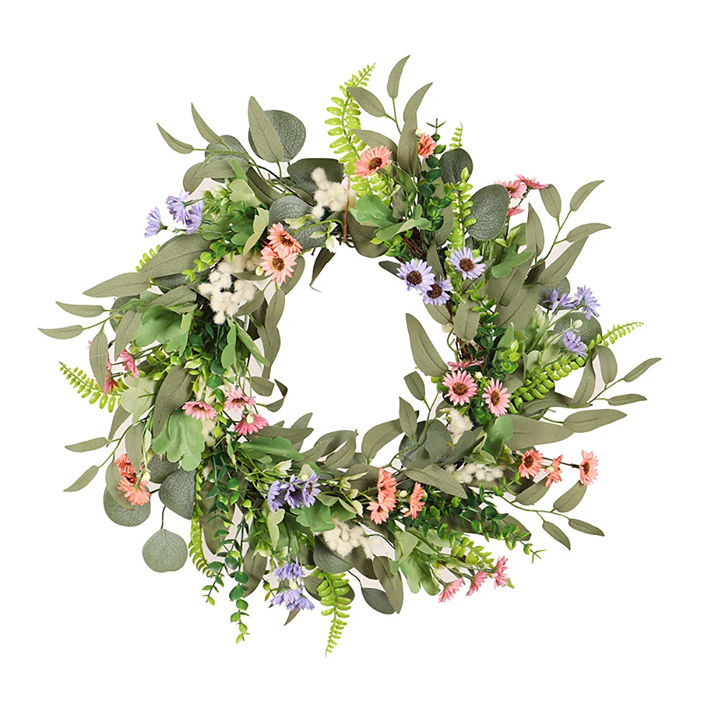 

Artificial Eucalyptus Daisy Wreath, Suitable For Spring Summer Wreaths For Front Door Wall Window Or Home Decor