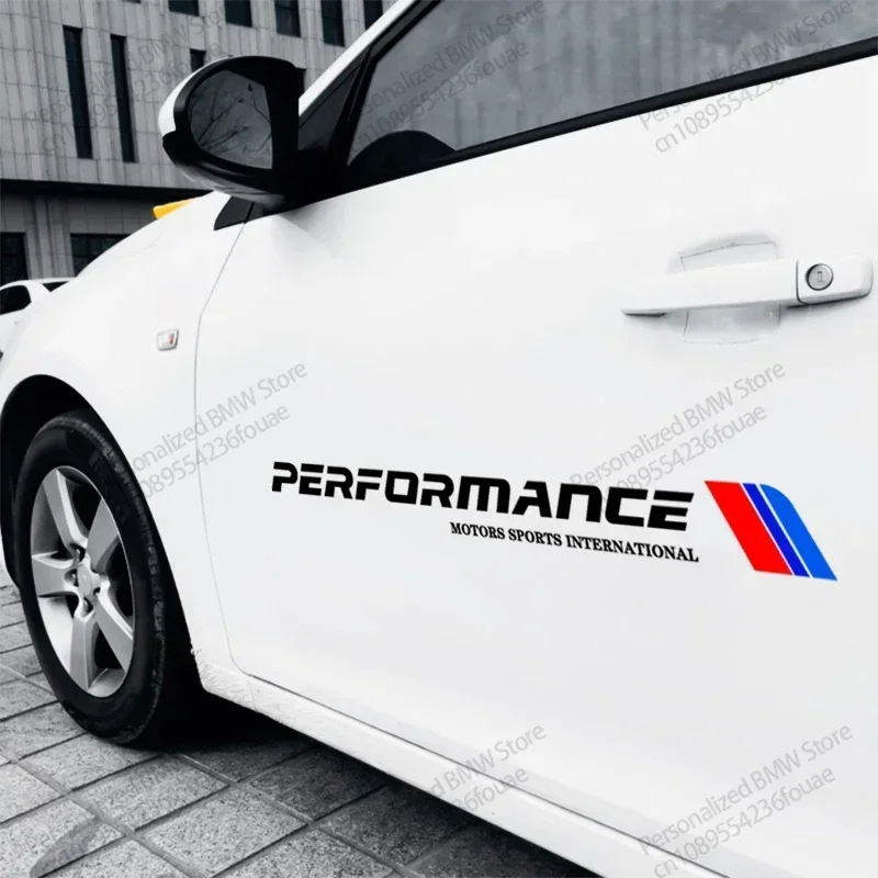 Фото New2Pcs Автомобильный логотип с боковой юбкой на дверь в полоску, декоративная наклейка для Bmw M Performance X1 X3 X4 X5 E87 F20 E36 E46 E9 №4
