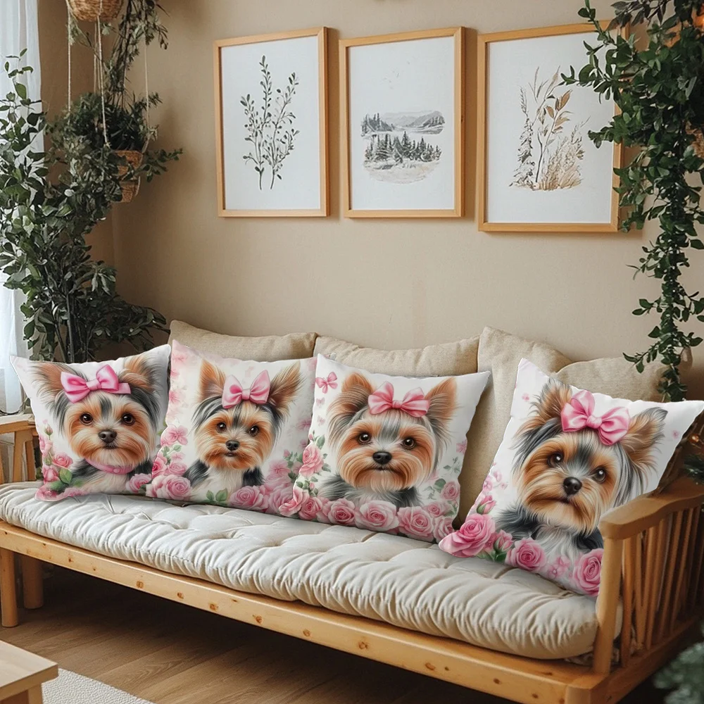 4 средства almohada Yorkshire  Cachorro Rosa y Rosas, acuadas para colchas temxtamare perros, corativas poliéster suave, соло л (art.: 3920d43ca1e4e) - 3920d43ca1e4e