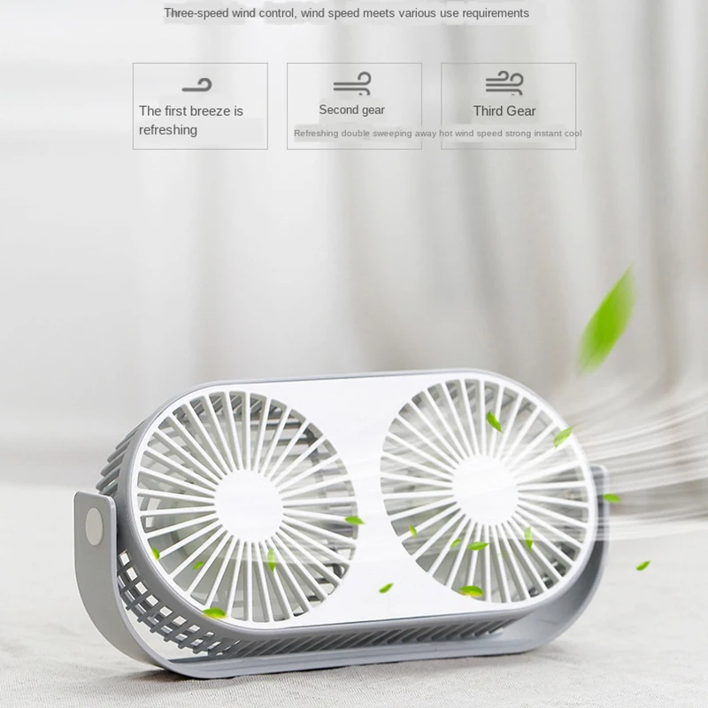 

USB Charging Fan Camping Air Cooler Ventilator Cooler Usb Desktop Double Portable Air Conditioning Head Double Leaf Fan Desktop