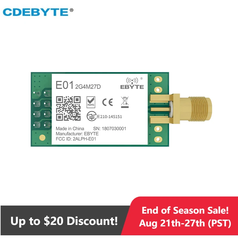 Беспроводной модуль CDEBYTE E01-2G4M27D nRF24L01P 27 дБм nRF24L01 PA LNA большой диапазон 2,4 ГГц SPI DIP IoT модуль