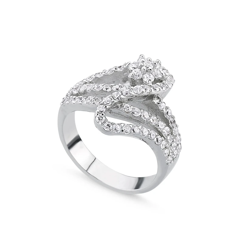 

Silver 925 Sterling Zircon Cubic Zirconia Flower Ring