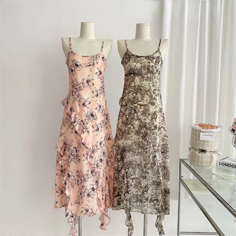 Женское платье-комбинация с рукавами элегантное платье чернильным принтом