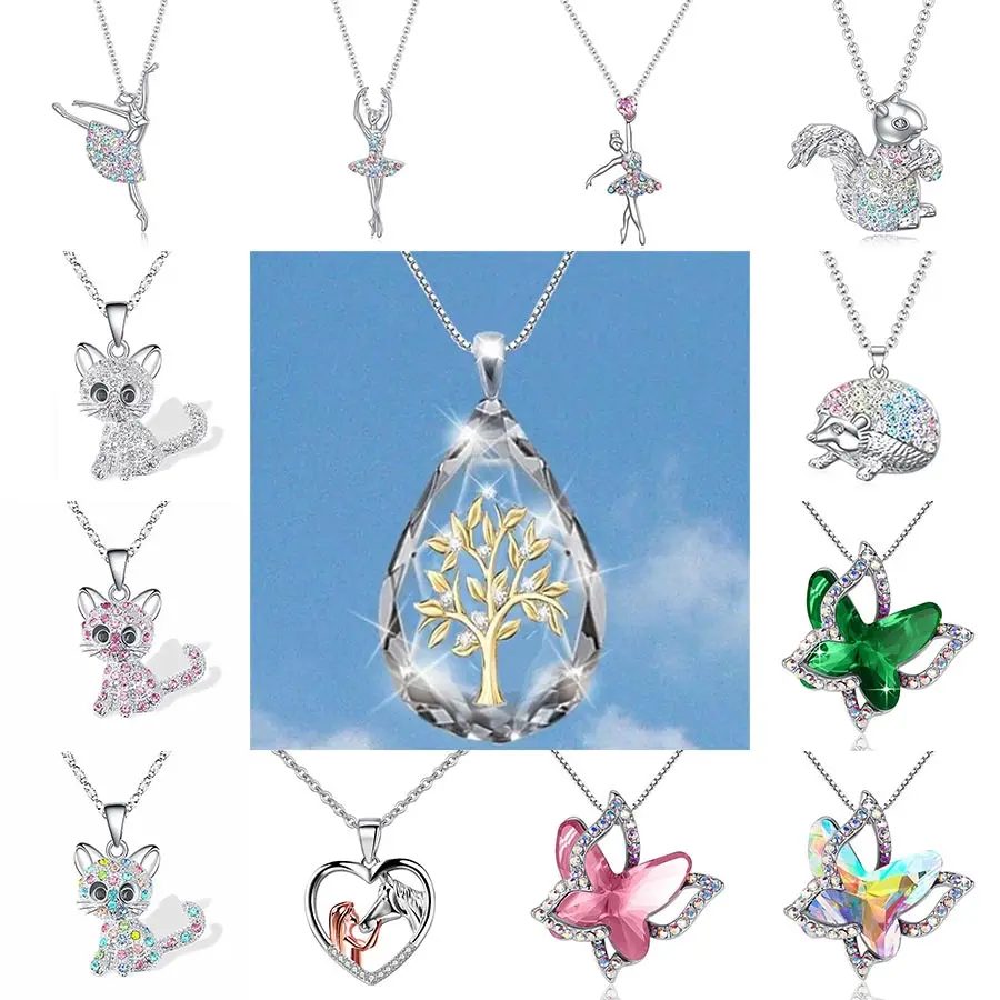 Tree of Life Necklace Water Drop Crystal Necklace for Women 