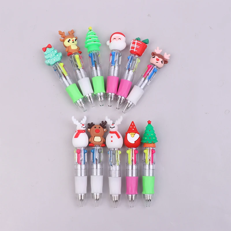 

1Pc Ballpoint Pen Christmas Mini 4 Color Ballpoint Pen Cute Cartoon Elk Santa Claus Press Pen Stationery Gift School Supplies