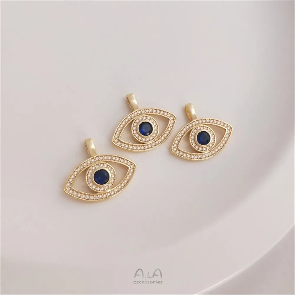 

14K gold covered micro-set zirconia Turkish devil's eye pendant diy handmade necklace eye charm pendant