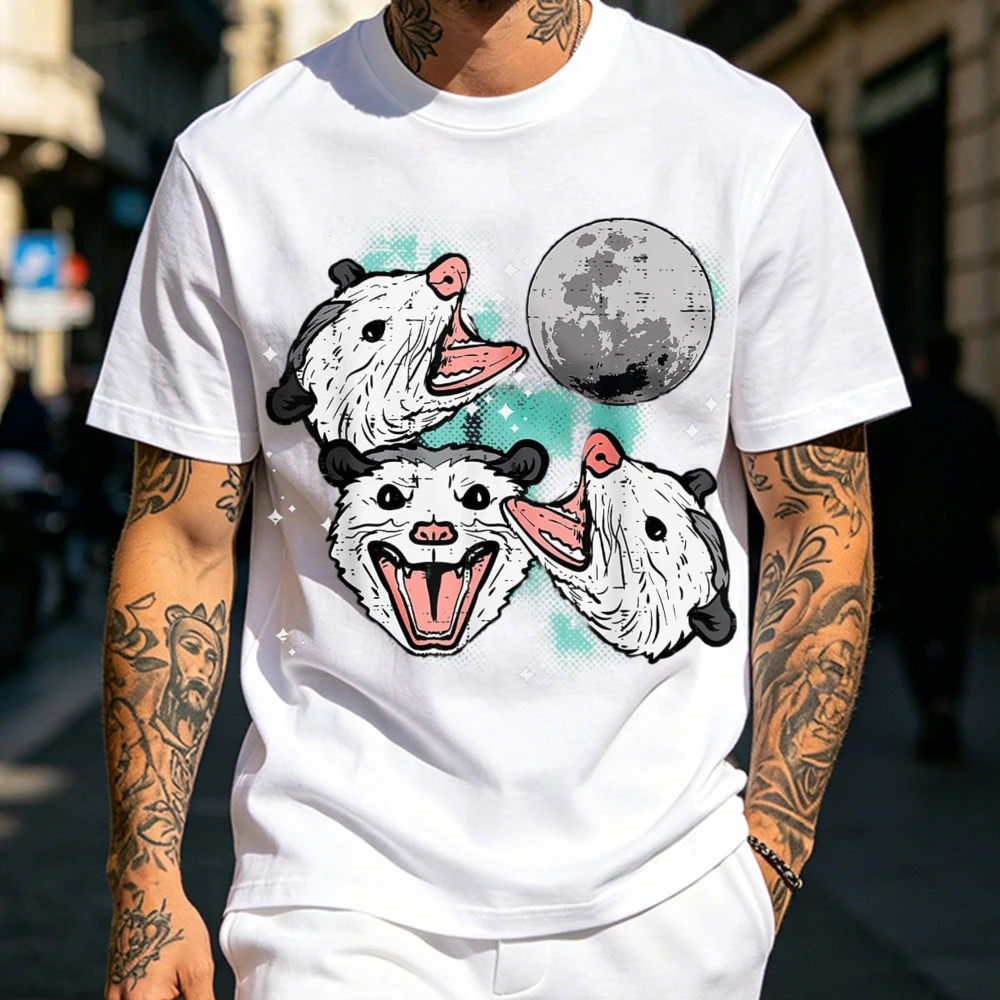 Фото Футболка с изображением оpossums Face Moon Possum Head для мужчин, женщин, мальчиков и девочек, забавная футболка для активного отдыха, высококачественная хлопковая футболка с короткими рукавами, уличная одежда унисекс №1