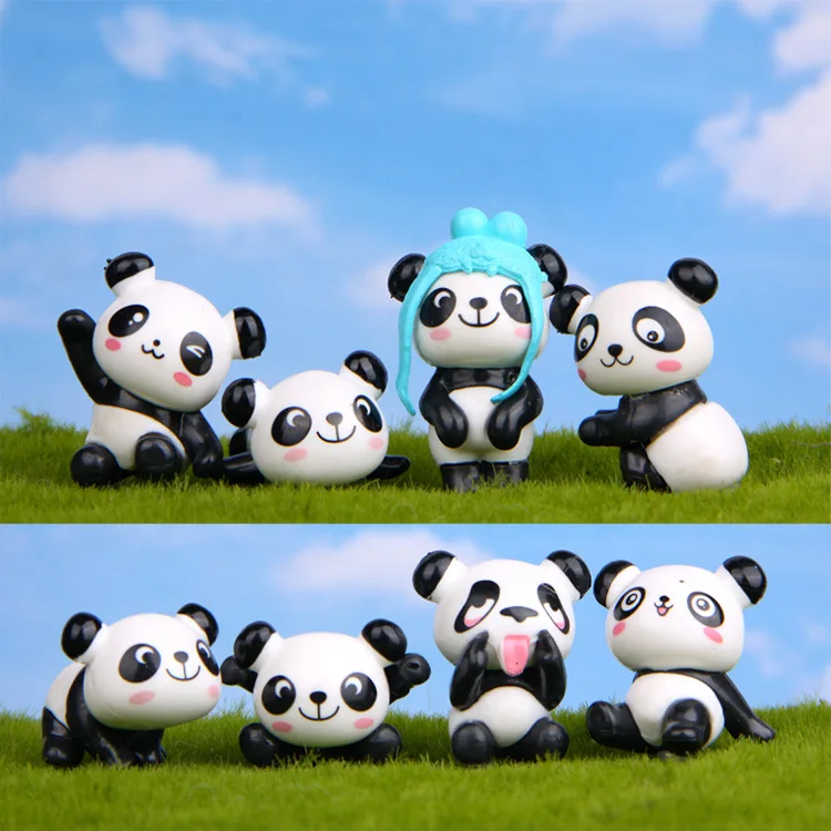 

4pcs/set Cute Panda Moss Micro Landscape Terrarium Figurine Decoration Resin Funny Panda Babies Ornament Fairy Garden Miniature
