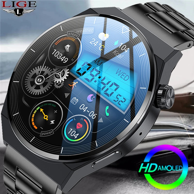 

LIGE AMOLED Bluetooth Call Smart Watch Al Voice Assistant Wireless Charging IP68 Waterproof Clock Custom Dial NFC Men Smartwatch