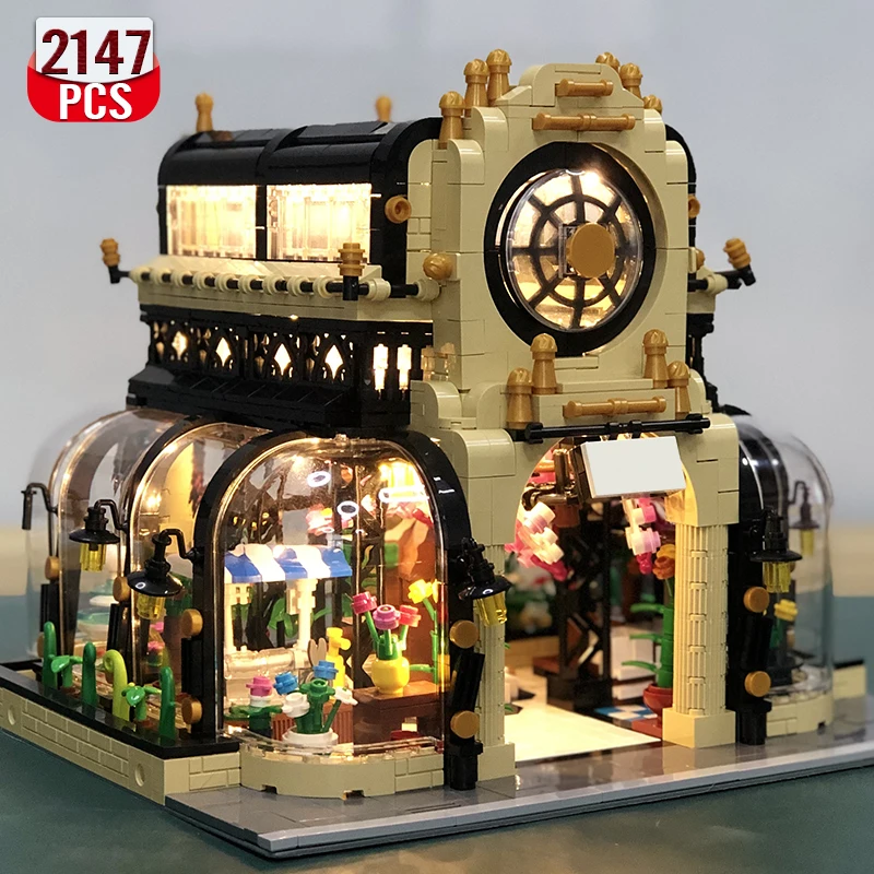 

City LED Light Home Decor Street View Building Blocks Flowers Bouquet House Architecture Bricks toys Toys For Girls Gifts