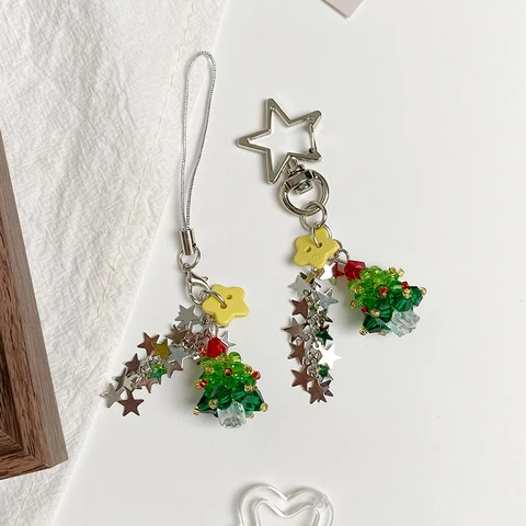 Y2K модный брелок в виде рождественской елки, милый брелок со звездой и кисточкой, подвеска в стиле Ins, эстетический девчачий ремешок для телефона, сумка, подвески, рождественский подарок