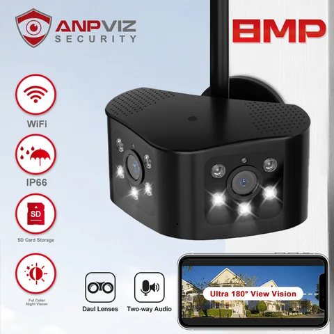 Панорамная камера Anpviz, 4K, 8 Мп, Wi-Fi, угол обзора 180 °