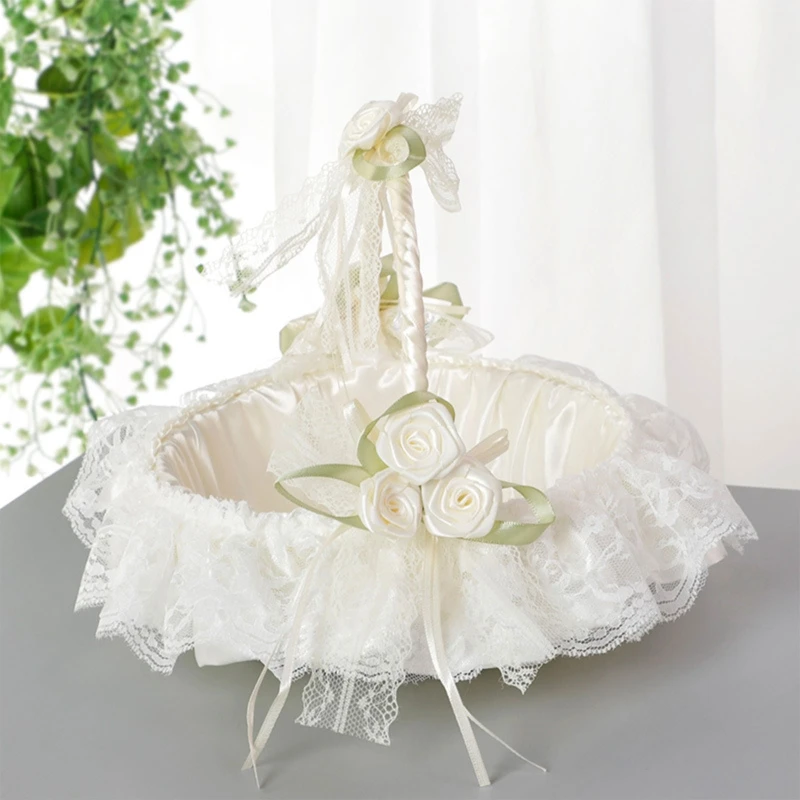 Wedding Flower Girl Basket Simple Lace Rosettes Collection Royal Design with Lace Flowers Roses Ig Popular for Party