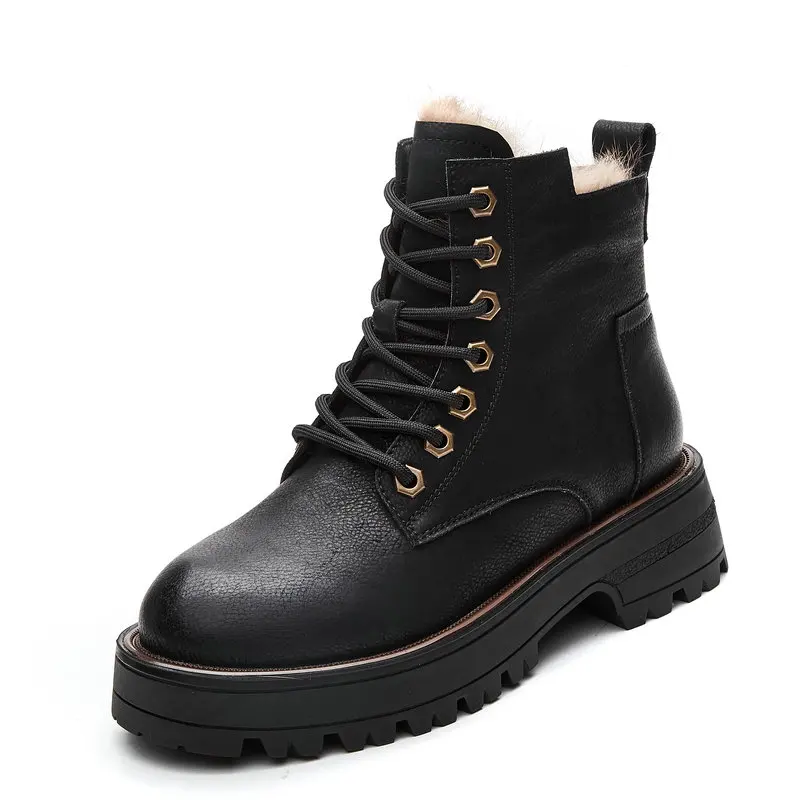 

Natural Genuine Leather Wool Blend Women Winter Snow Boots Warmest Shoes Outdoor Martin Boots