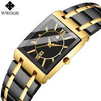 relogio masculino new wwoor top famous brand luxury gold stainless steel watches men square quartz automatic date wristwatchbox