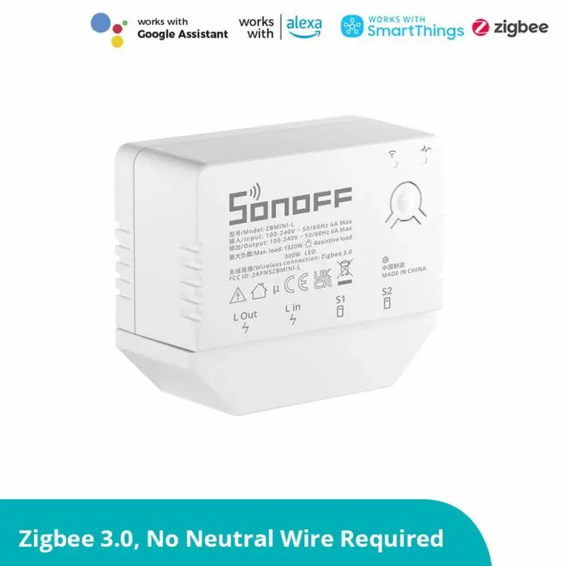 

SONOFF ZBMINI-L, не требуется нейтральный провод, умный дом Zigbee MINI, 2-сторонний переключатель, беспроводное управление EWeLink для Alexa Google Home