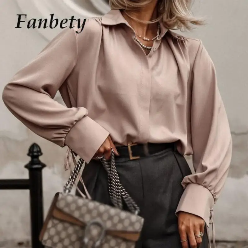 

Women Fashion Office Wear Loose Basic Style Solid Shirts Vintage Long Sleeve Button-up Casual Female Blouses Blusas Chic Tops