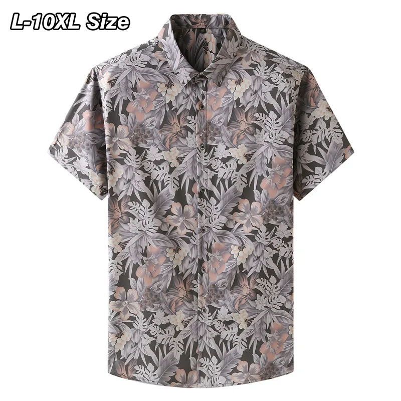 

Рубашка мужская с коротким рукавом и цветочным принтом, модная пляжная блуза свободного покроя, гавайская эластичная, брендовая одежда, лето, раньше, 8XL, 10XL