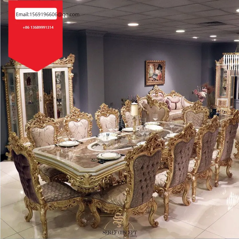 

Customization French Palace Solid Wood Dining Tables and Chairs Original Carving Flower Art European Luxury Restaurant Furniture