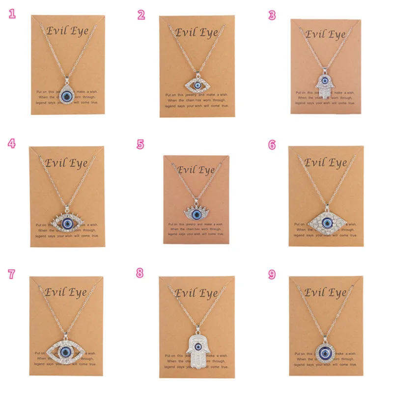 Turkish Evil Eye Pendant Necklace for Women Men Rhinestone Crystal Heart Hamsa Hand Choker Charm Necklace Lucky Jewelry Gift