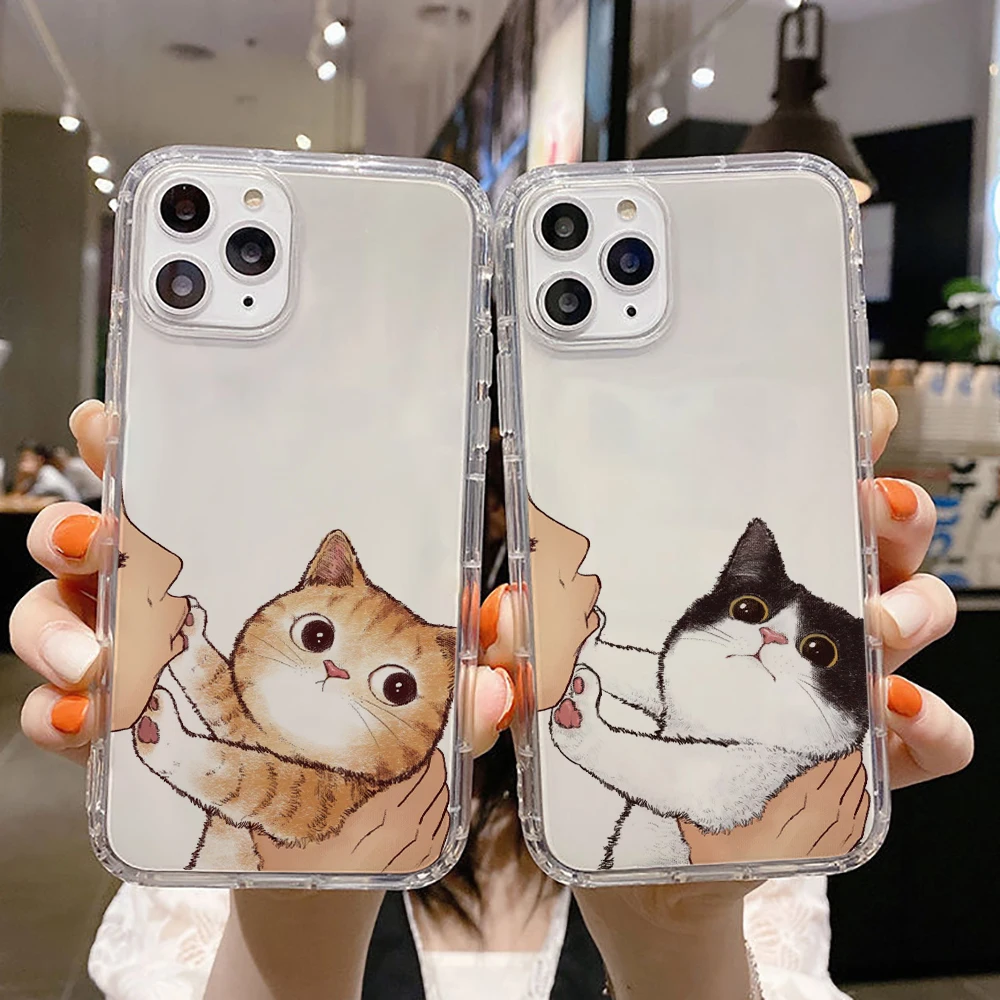 

Cute Cat Luxury Ultra Thin Clear Phone Case For Apple iPhone 11 12 13 Pro Max 12 13 Mini X XR XS Max SE 6 6s 7 8 Plus Etui