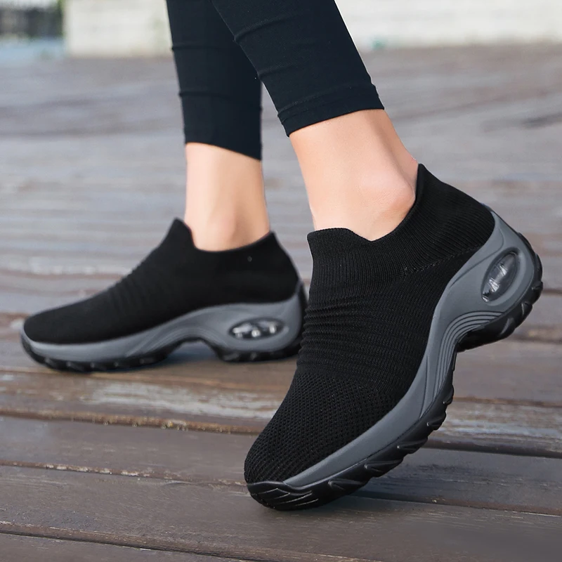 Women's Shoes Plateform Sneakers Cushioned Breathable Slip-on Walking Shoes Outdoor Leisure Lazy Footwear